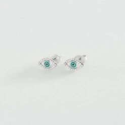 Boucles D'oreilles Puces LUCKY EYE - Turquoise / Argenté