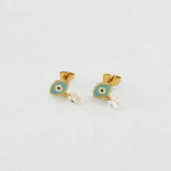 Boucles D'oreilles Puces CYCLADES - Turquoise / Doré