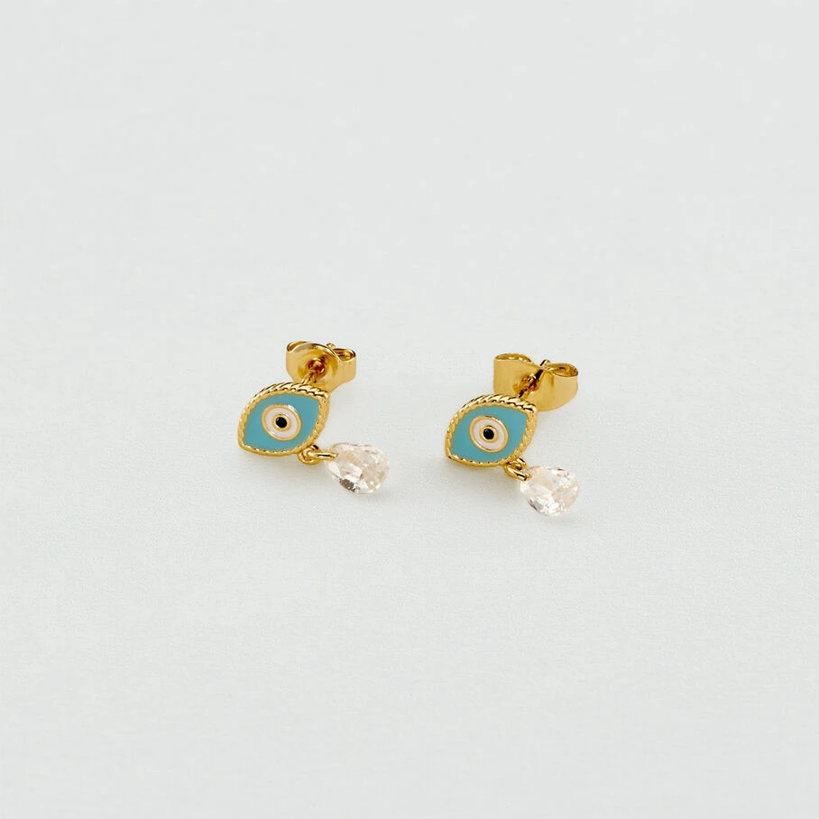 Boucles D'oreilles Puces CYCLADES - Turquoise / Doré 3 Boucles D'oreilles Puces CYCLADES - Turquoise / Doré