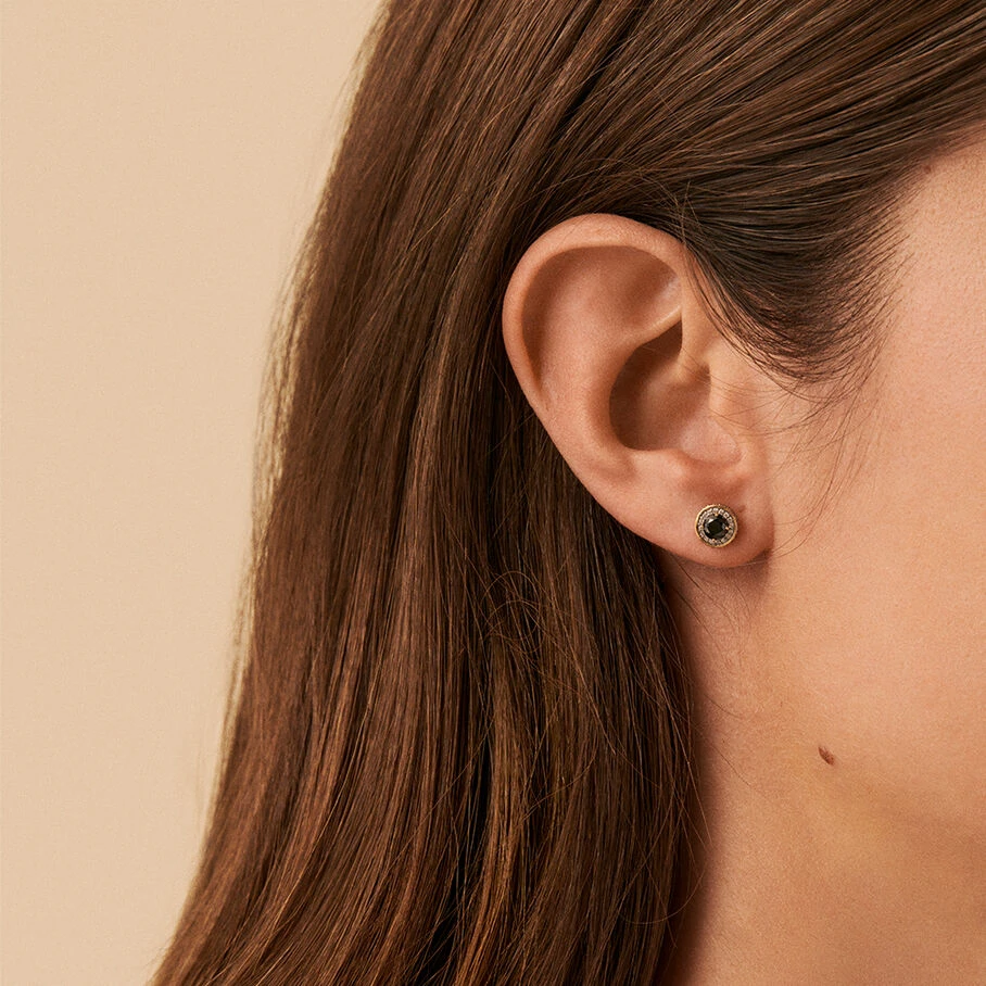 Boucles D'oreilles Puces IMPERIAL - Noir / Doré 4 Boucles D'oreilles Puces IMPERIAL - Noir / Doré – Image 2