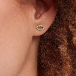 Boucles D'oreilles Puces LUCKY EYE - Vert / Doré -Bagues Magasin 02390790 658 TU M2