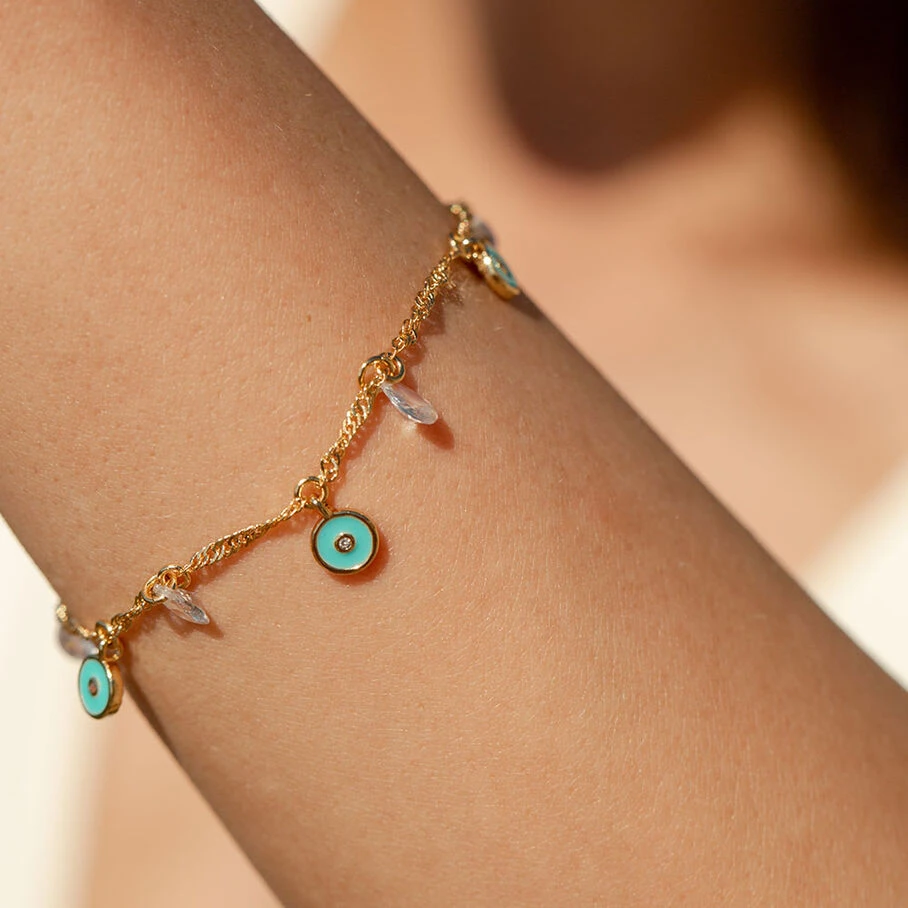 Bracelet Souple CYCLADES - Turquoise / Doré 4 Bracelet Souple CYCLADES - Turquoise / Doré – Image 2