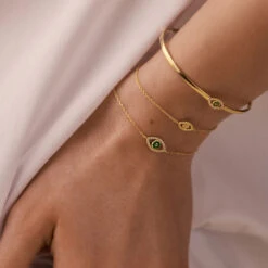 Bracelet Souple LUCKY EYE - Vert / Doré 9 Bracelet Souple LUCKY EYE - Vert / Doré -Bagues Magasin 02490085 658 TU M2