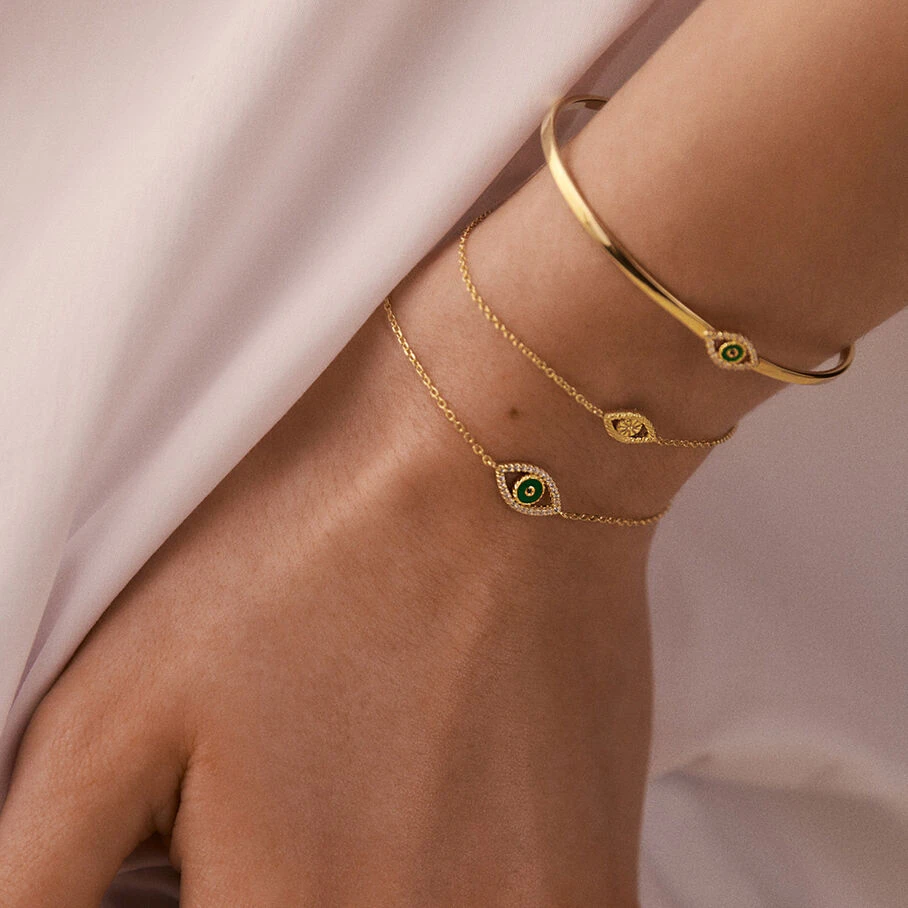 Bracelet Souple LUCKY EYE - Vert / Doré 6 Bracelet Souple LUCKY EYE - Vert / Doré – Image 4