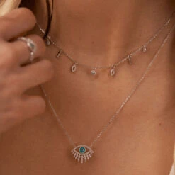 Collier Ras Du Cou LUCKY EYE - Turquoise / Argenté 9 Collier Ras Du Cou LUCKY EYE - Turquoise / Argenté -Bagues Magasin 02623702 650 TU M2