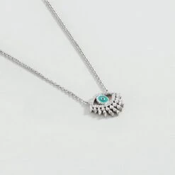 Collier Mi-long LUCKY EYE - Turquoise / Argenté