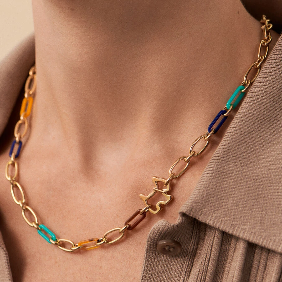 Collier Mi-long CHIEN - Multicolore / Doré 4 Collier Mi-long CHIEN - Multicolore / Doré – Image 2