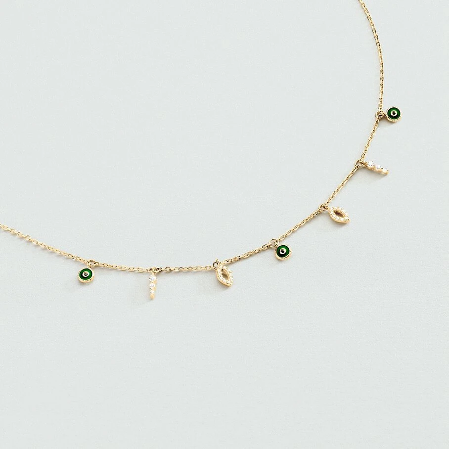 Collier Ras Du Cou LUCKY EYE - Vert / Doré