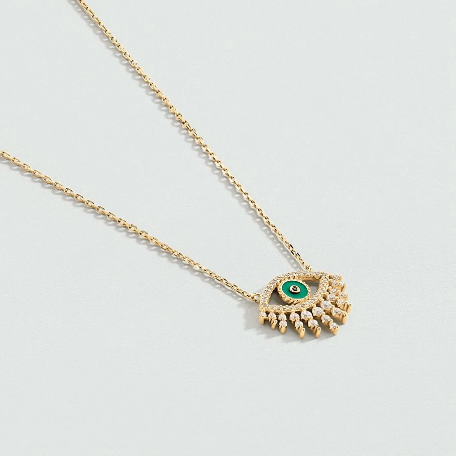Collier Mi-long LUCKY EYE - Vert / Doré 3 Collier Mi-long LUCKY EYE - Vert / Doré